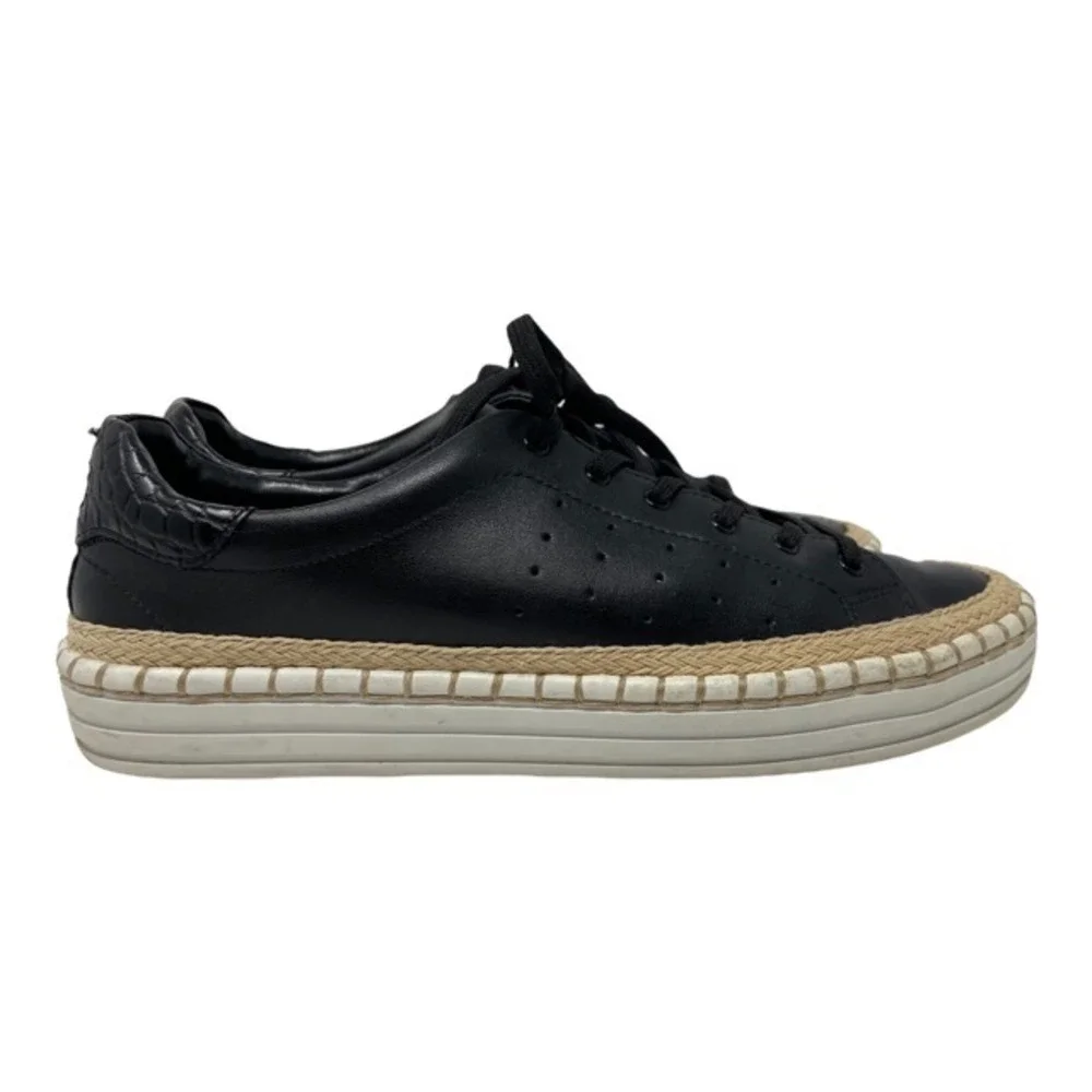 Sam Edelman Women's Kavi Leather Sneakers Black Casual Espadrille Trim Size 7